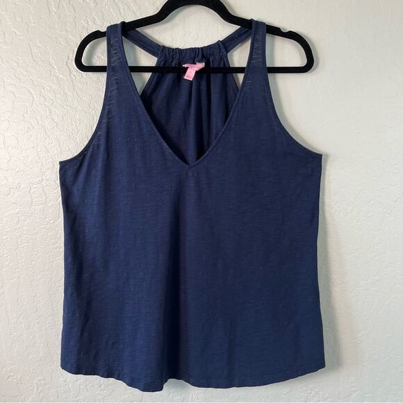 Lilly Pulitzer Minka Trapeze Tank Top Navy Blue Size XL Beachy Coastal - Picture 2 of 5